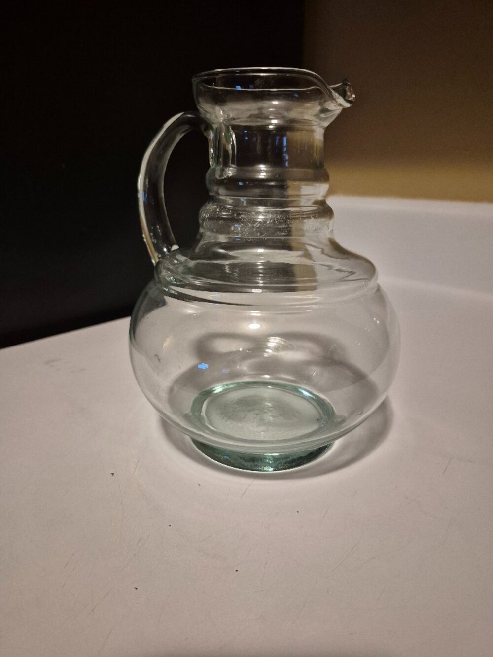 VINTAGE CLEAR GLASS BALL PITCHER 8" TALL